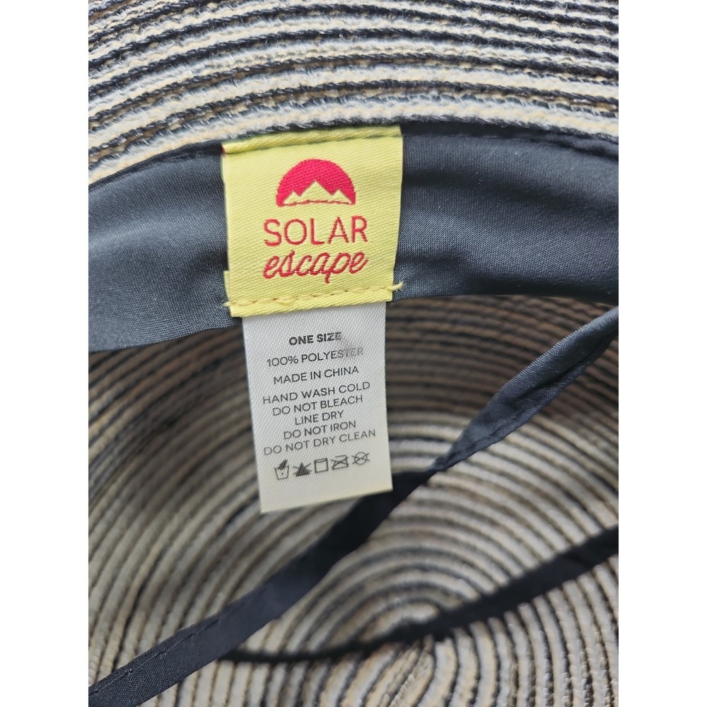 SOLAR ESCAPE Sun Hat Women's One Size Wide Brim Gardening Striped Black Band - Picture 3 of 3
